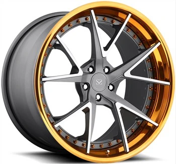 Maserati Quattroporte Custom {{0}}Jantes forgées en PC à lèvres polies dorées et face gris mat 21x9.0 et 21x12